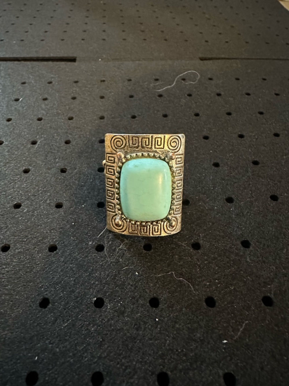 Turquoise Stone Silver-Tone Statement Ring